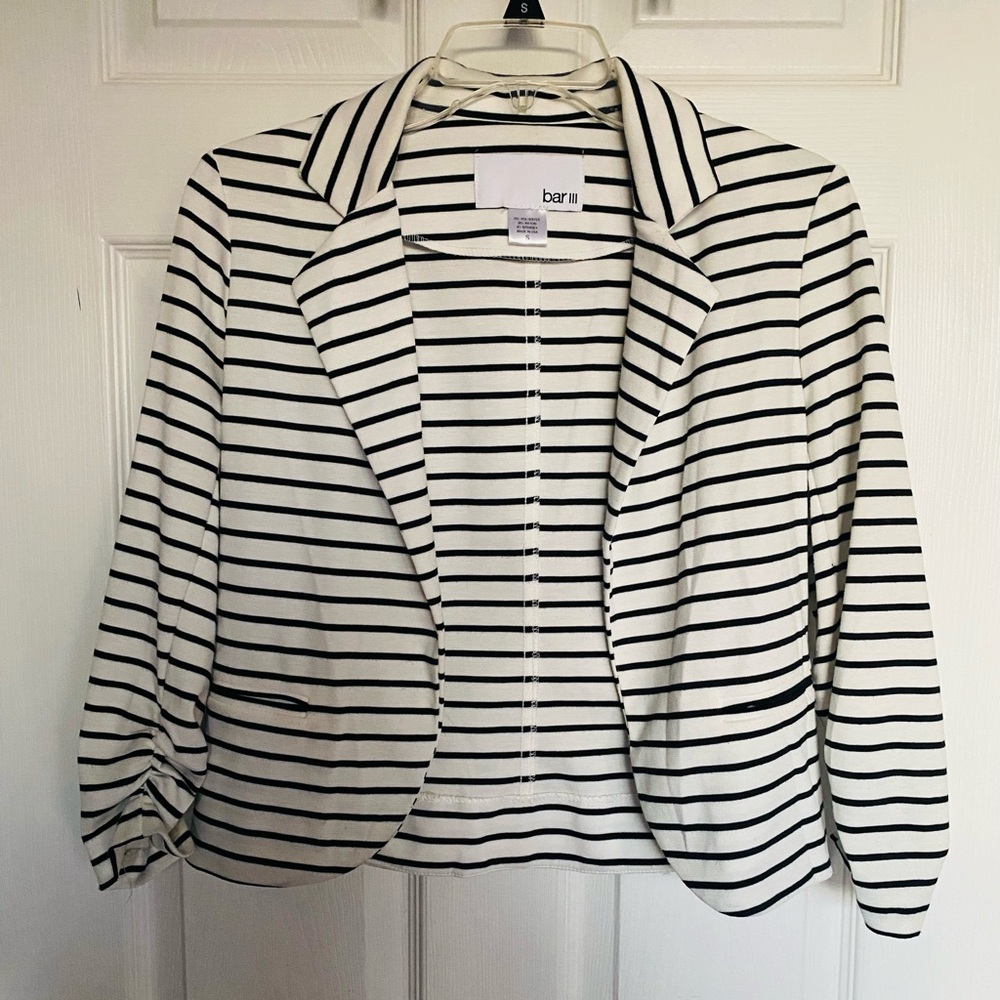 Bar III Women's Black & White Striped Open Blazer